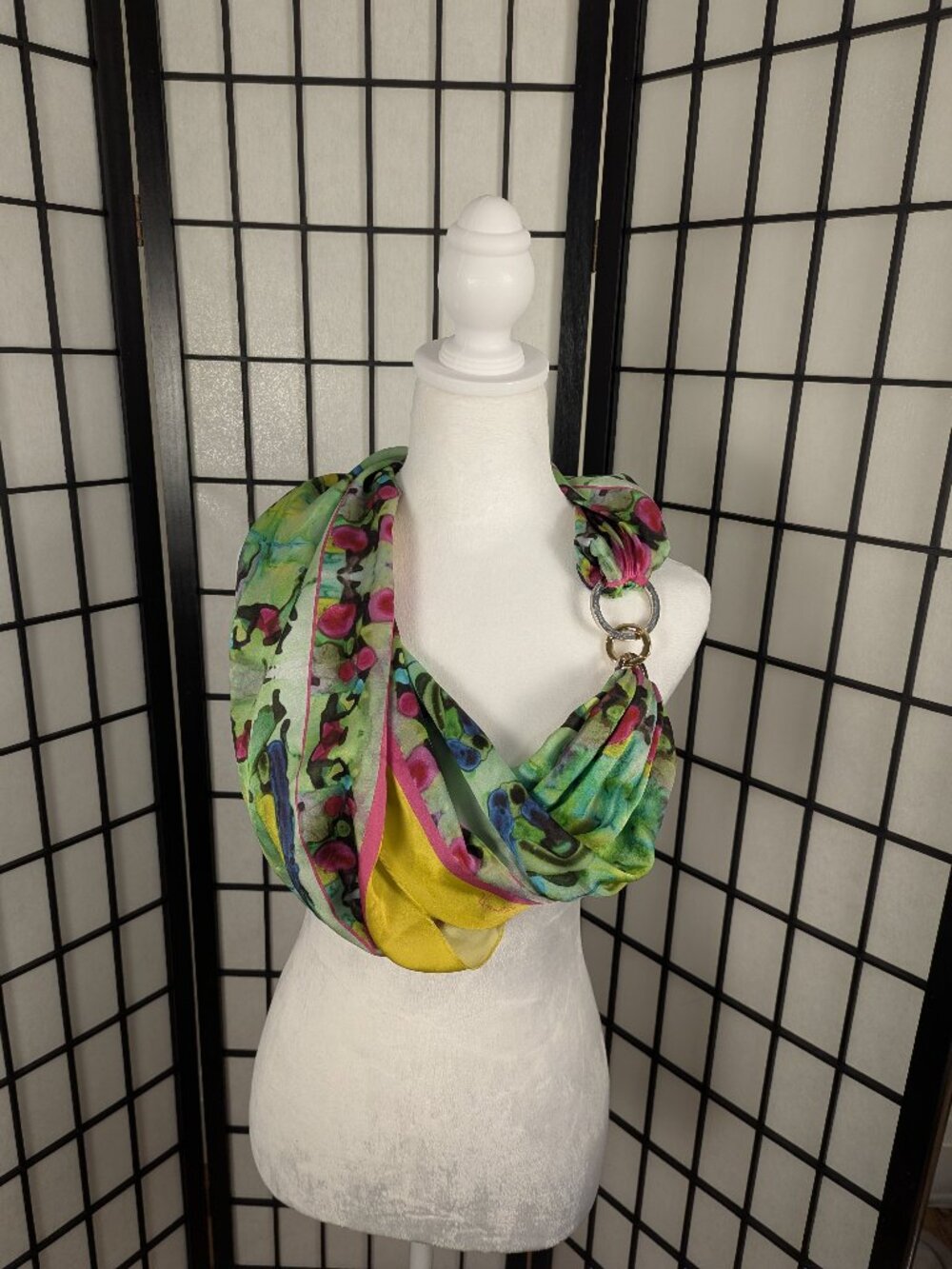 100% Silk Heather Cofield Signed Scarf | Canadian Wearable Art | Metal Clasp